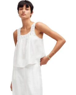 Madewell Embroidered A-Line Top in 100% Linen | Shirts & Tops