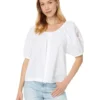Madewell Embroidered Puff-Sleeve A-Line Top in Poplin | Shirts & Tops