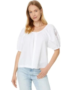 Madewell Embroidered Puff-Sleeve A-Line Top in Poplin | Shirts & Tops