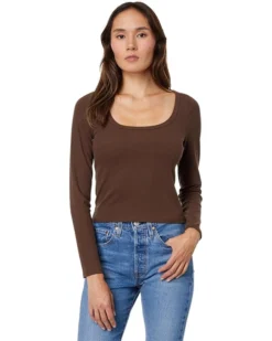 Madewell Square-Neck Long-Sleeve Crop Tee in Sleekhold | Shirts & Tops