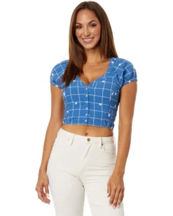 Madewell Monika Top with Blue Windowpane | Shirts & Tops