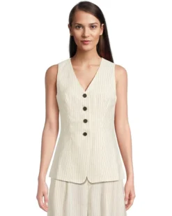 Madewell Cass Vest - Pinstripe Linen | Coats & Outerwear