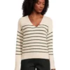 Madewell Stripe V-Neck Cozy Cotton Wedged Pullover | Sweaters