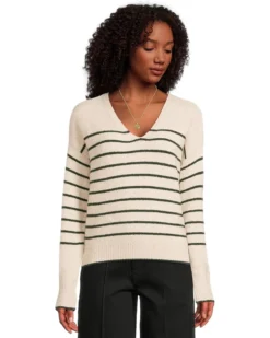 Madewell Stripe V-Neck Cozy Cotton Wedged Pullover | Sweaters
