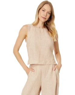 Madewell Tie-Back Scoopneck Top in Striped 100% Linen | Shirts & Tops