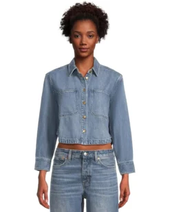 Madewell Cropped Boxy Long Sleeve Shirt In Maspeth Wash | Shirts & Tops