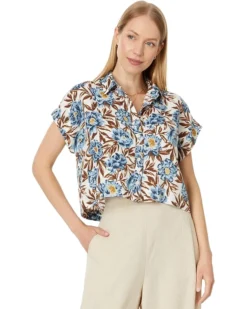 Madewell Crop Dolman Shirt in Floral 100% Linen | Shirts & Tops