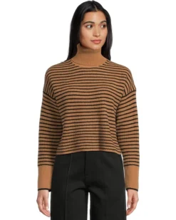 Madewell Pine Stripe Wool Waffle Stripe Crew Neck | Sweaters