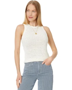 Madewell Crochet-Knit Crewneck Sweater Tank in Stripe | Sweaters